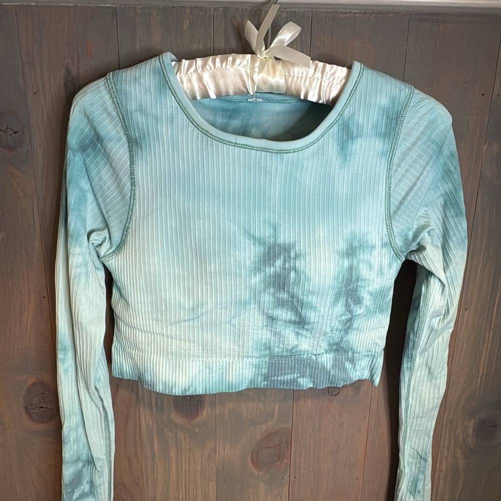 Lululemon Ebb to Street Long Sleeve Crop Marble Dye Tidal Teal Size 6